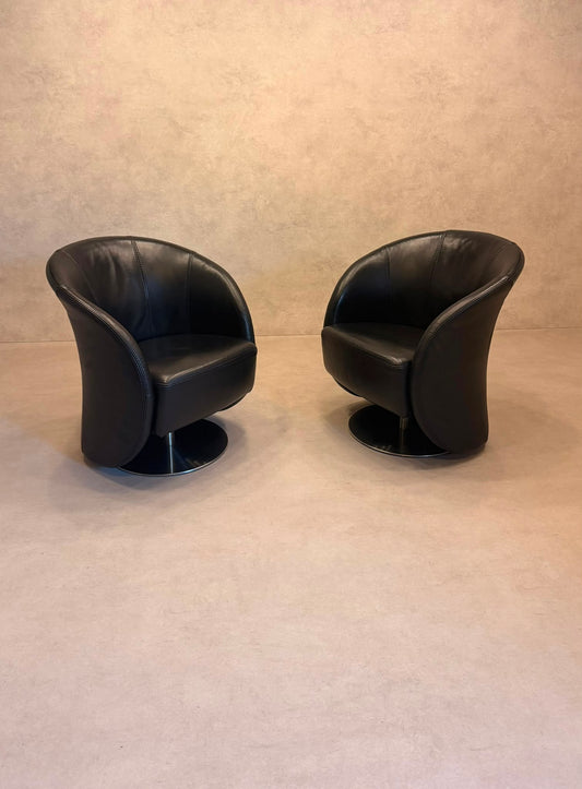 PM Oelsa Sylt Lounge Sessel Drehsessel aus Leder in schwarz