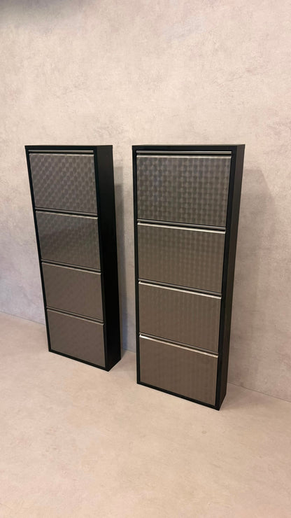Design Schuhschrank in Schwarz mit Metallfronten