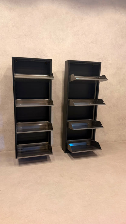Design Schuhschrank in Schwarz mit Metallfronten