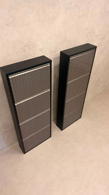 Design Schuhschrank in Schwarz mit Metallfronten