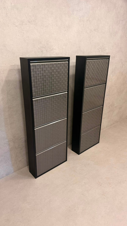 Design Schuhschrank in Schwarz mit Metallfronten