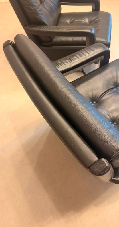 Vintage Sessel aus schwarzem Leder im Knoll-Stil