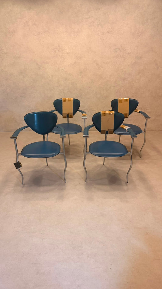 4er Set Vintage Arrben „Marilyn“ Leder Armlehnstühle (80er)