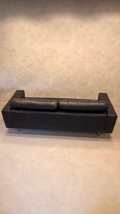 Premium Vintage Sofa aus Leder in schwarz im Kubus-Design