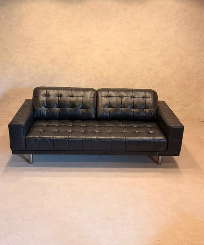Premium Vintage Sofa aus Leder in schwarz im Kubus-Design