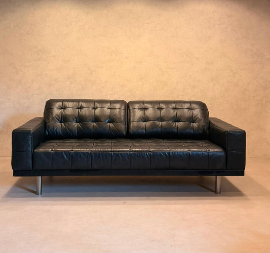 Premium Vintage Sofa aus Leder in schwarz im Kubus-Design