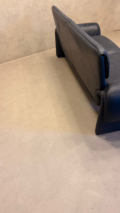 Blaues De Sede DS-2011 Sofa aus Leder 80er Jahre