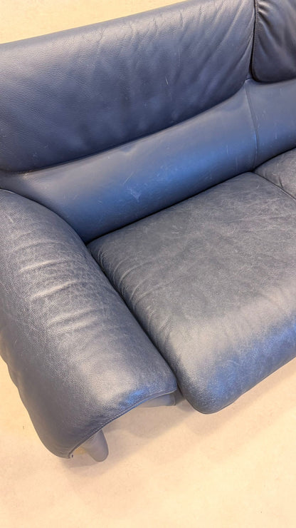 Blaues De Sede DS-2011 Sofa aus Leder 80er Jahre