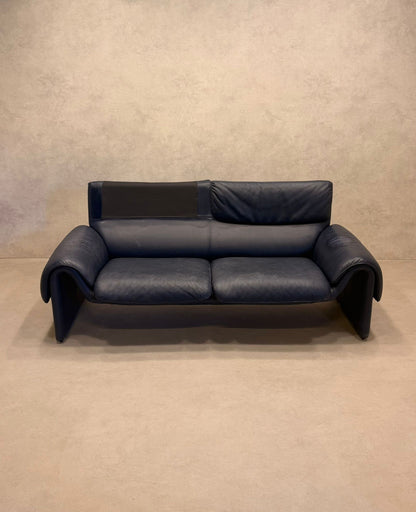 Blaues De Sede DS-2011 Sofa aus Leder 80er Jahre