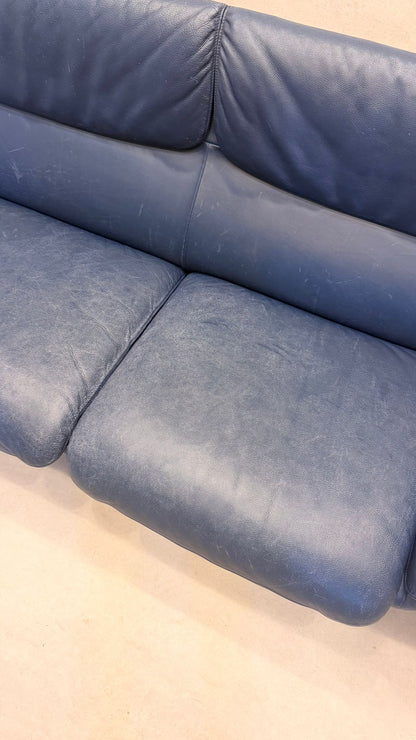 Blaues De Sede DS-2011 Sofa aus Leder 80er Jahre