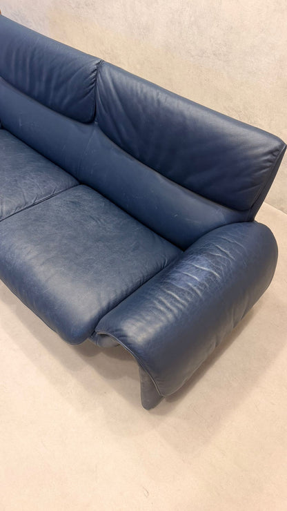 Blaues De Sede DS-2011 Sofa aus Leder 80er Jahre