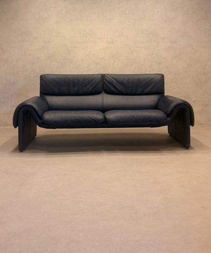 Blaues De Sede DS-2011 Sofa aus Leder 80er Jahre