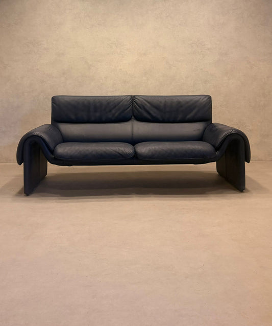 Blaues De Sede DS-2011 Sofa aus Leder 80er Jahre