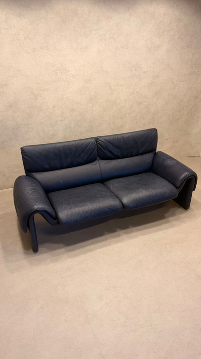 Blaues De Sede DS-2011 Sofa aus Leder 80er Jahre