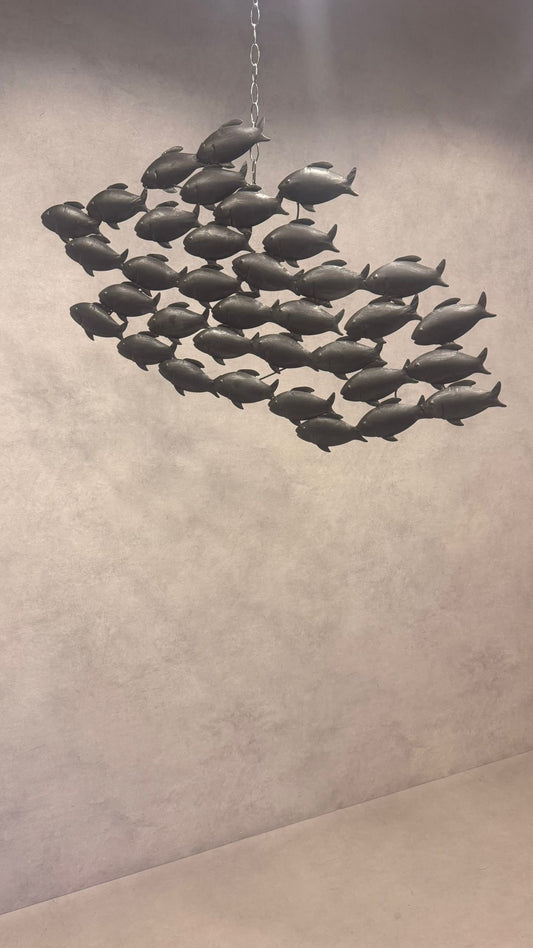 Grosse Fischschwarm Wandskulptur aus Metall