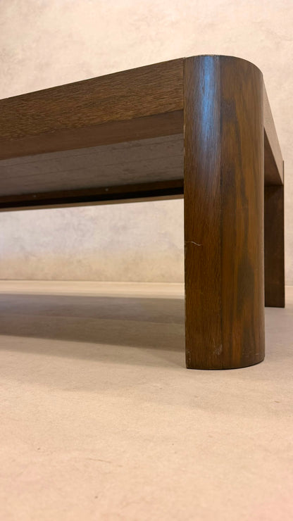 Brutalistischer Eiche Couchtisch mit Schieferplatte 70er
