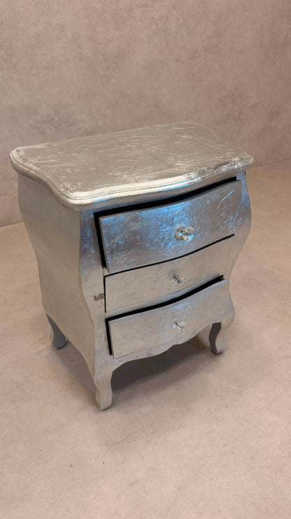 Silberne Barock Nachttisch Kommode mit 3 Schubladen