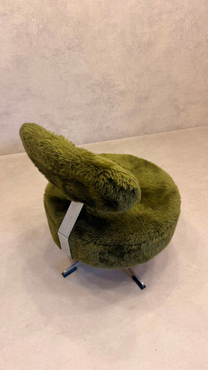 Vintage 70er Flokati Plüsch Sessel Lounge Stuhl Olivgrün