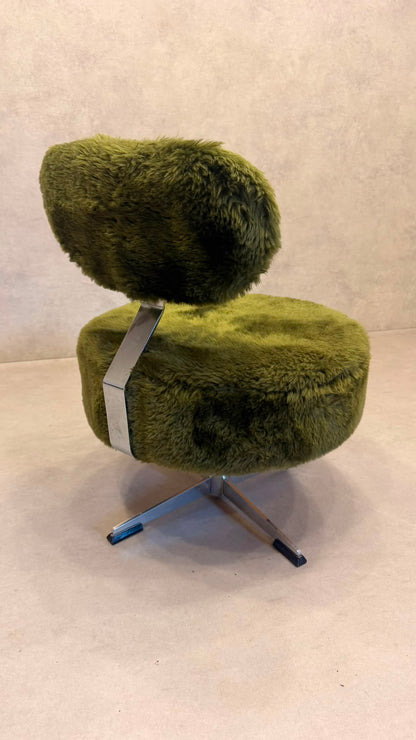 Vintage 70er Flokati Plüsch Sessel Lounge Stuhl Olivgrün
