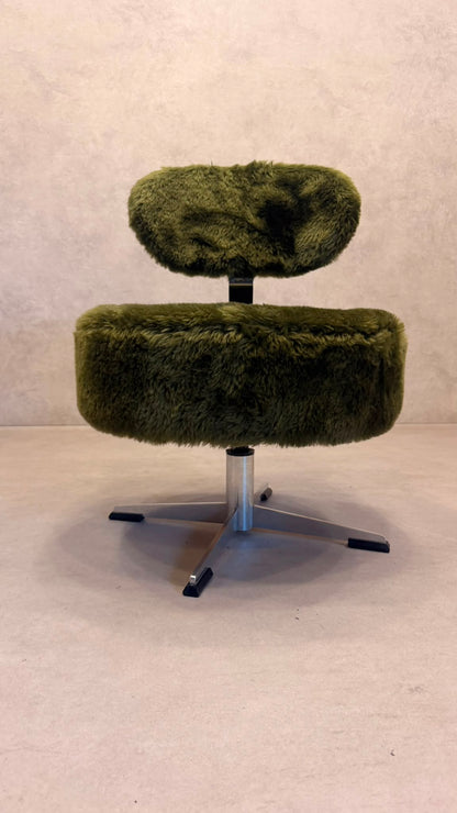 Vintage 70er Flokati Plüsch Sessel Lounge Stuhl Olivgrün