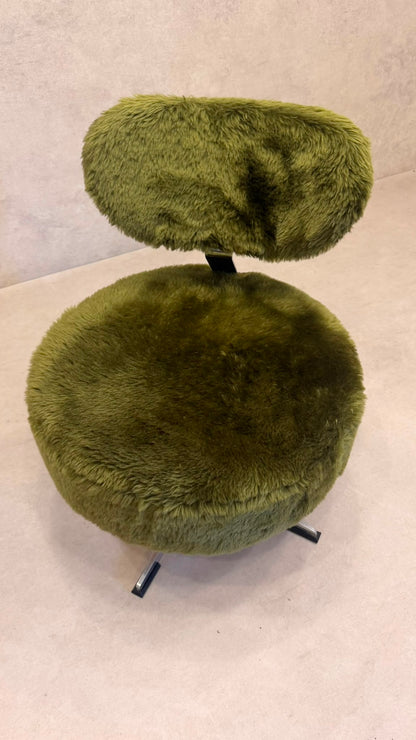 Vintage 70er Flokati Plüsch Sessel Lounge Stuhl Olivgrün