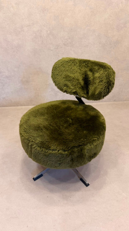 Vintage 70er Flokati Plüsch Sessel Lounge Stuhl Olivgrün