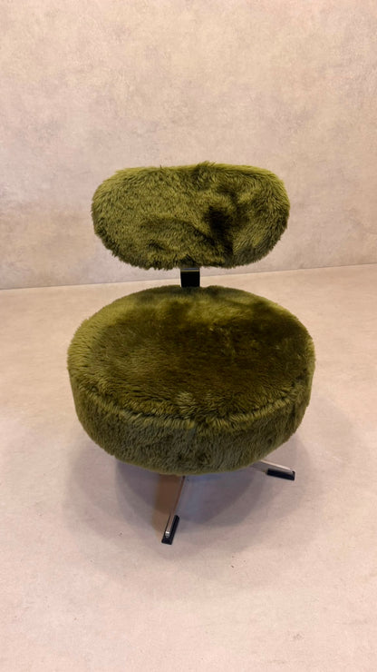 Vintage 70er Flokati Plüsch Sessel Lounge Stuhl Olivgrün