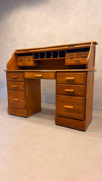 Vintage Rollpult Schreibtisch Sekretär aus Eiche