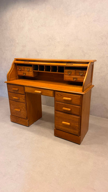 Vintage Rollpult Schreibtisch Sekretär aus Eiche
