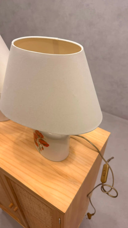 Vintage Keramik Tischlampe Mohnblumen Motiv & Stoffschirm