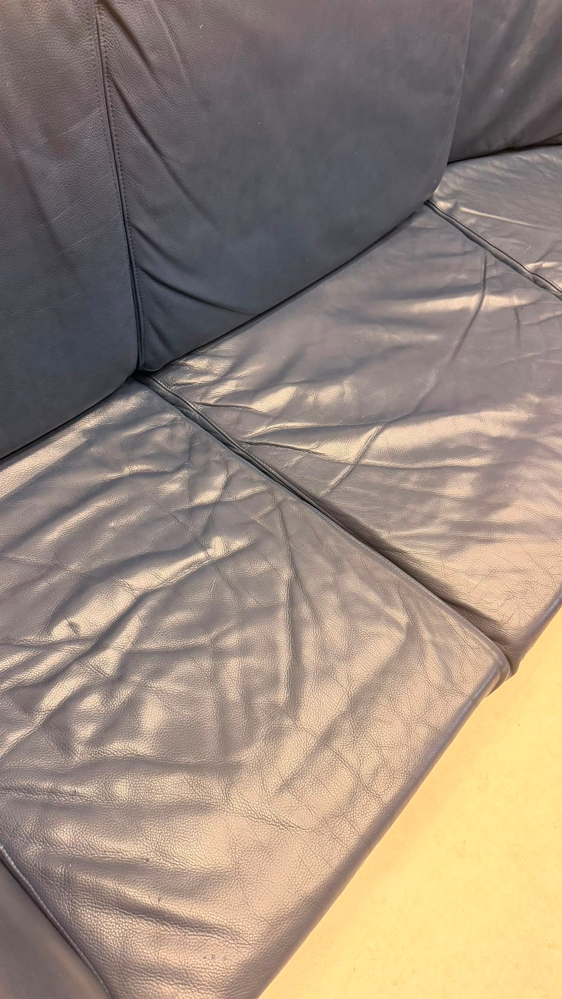 Dänisches Modul Ecksofa aus blauem Leder & Teakholz