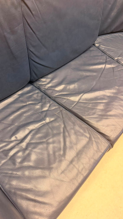 Dänisches Modul Ecksofa aus blauem Leder & Teakholz