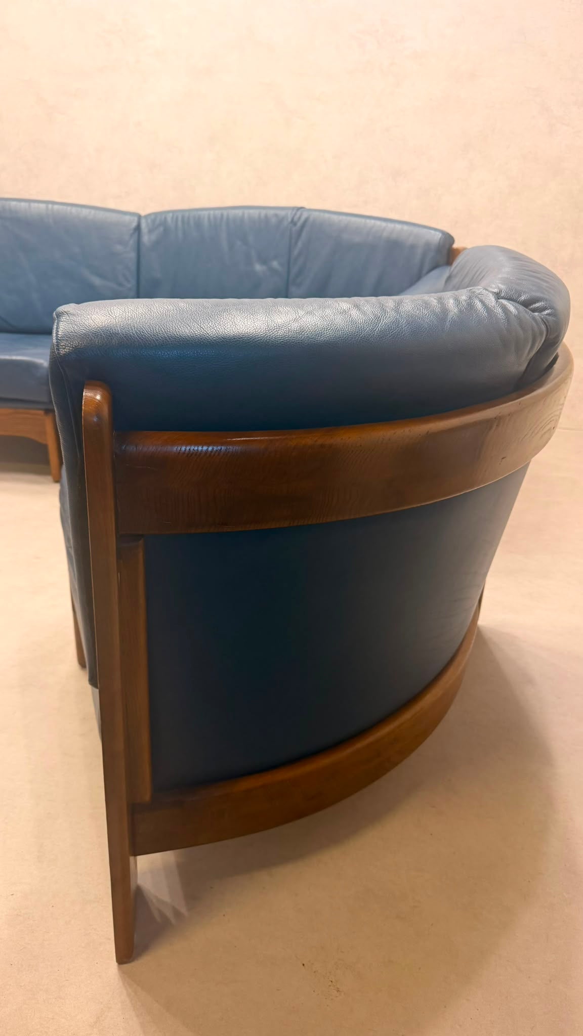 Dänisches Modul Ecksofa aus blauem Leder & Teakholz