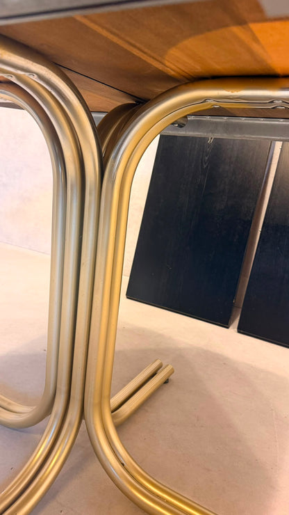 Achteckiger Vintage Tisch in schwarz und Chromfüsse