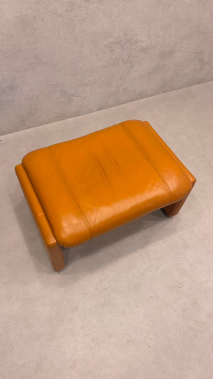 Vintage De Sede DS-31 Hocker aus Leder in cognac orange
