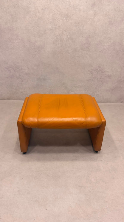 Vintage De Sede DS-31 Hocker aus Leder in cognac orange