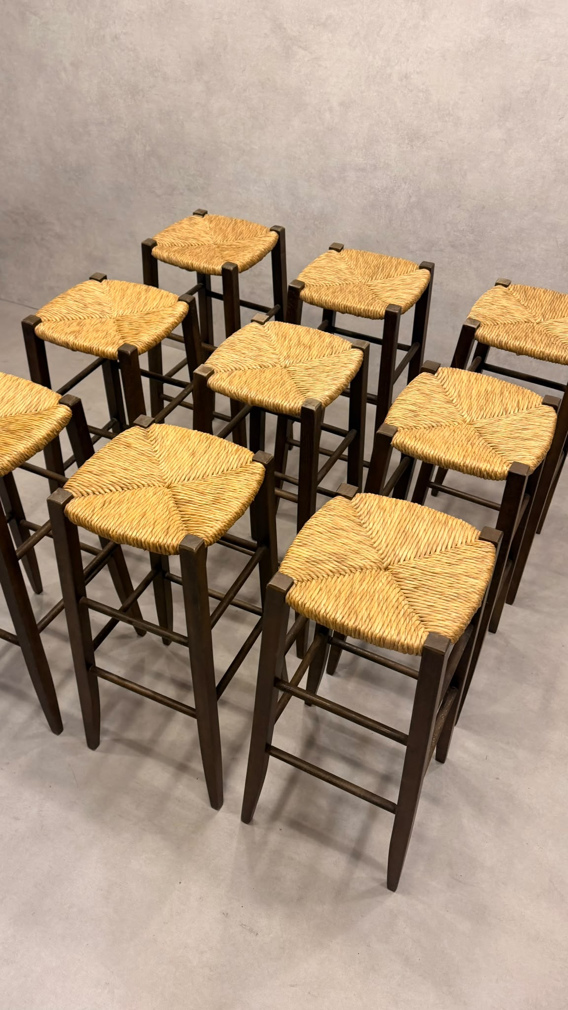 Rustikale Holz Barhocker mit Kordel-/ Binsengeflecht 9x