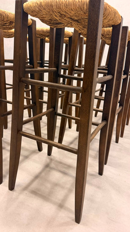 Rustikale Holz Barhocker mit Kordel-/ Binsengeflecht 9x