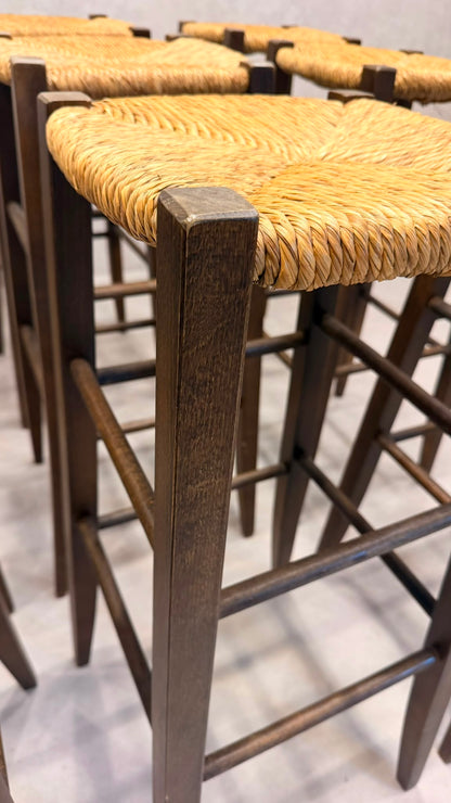 Rustikale Holz Barhocker mit Kordel-/ Binsengeflecht 9x