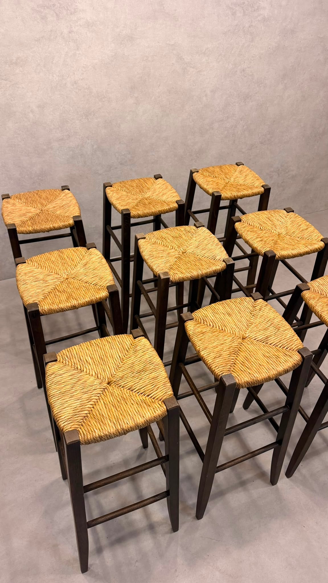 Rustikale Holz Barhocker mit Kordel-/ Binsengeflecht 9x