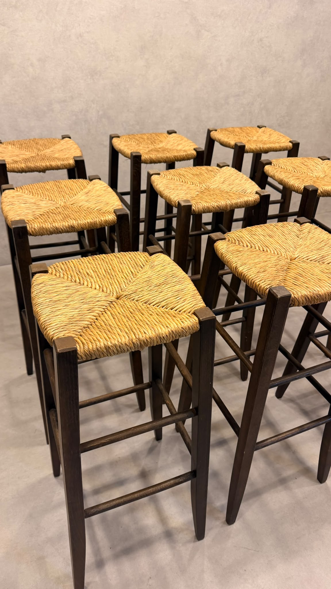 Rustikale Holz Barhocker mit Kordel-/ Binsengeflecht 9x