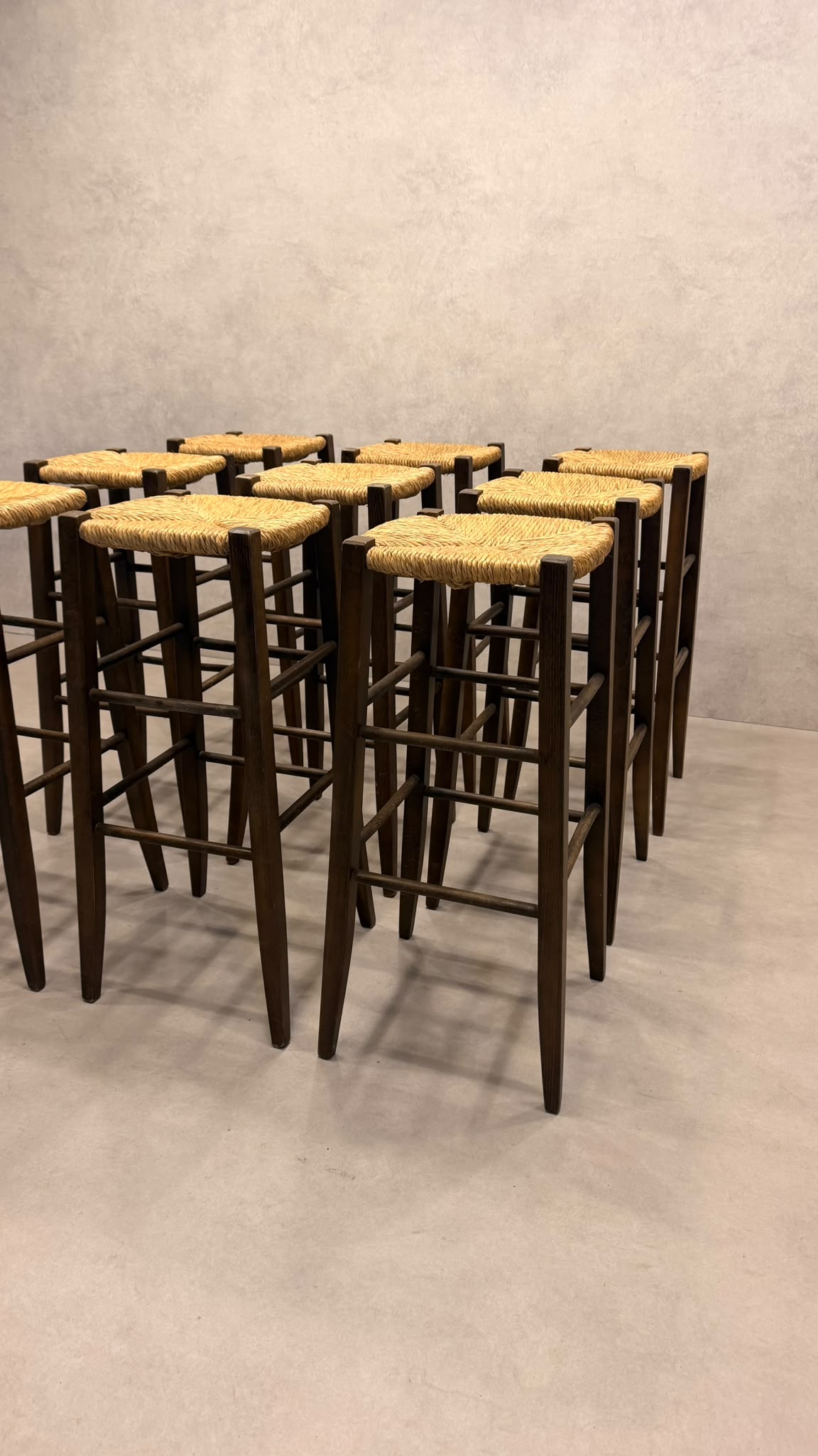 Rustikale Holz Barhocker mit Kordel-/ Binsengeflecht 9x