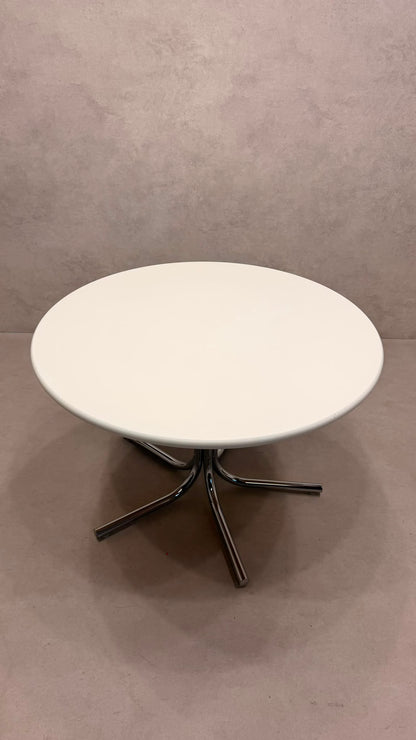 Vintage Design Esstisch rund Weiss Chrom Space Age