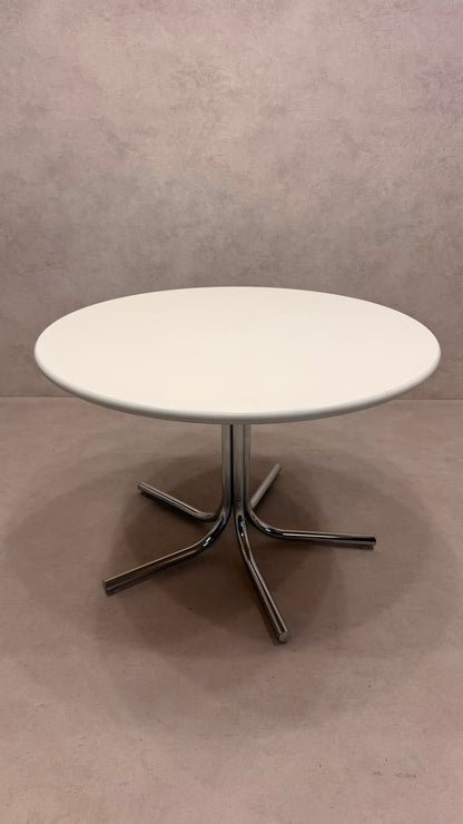 Vintage Design Esstisch rund Weiss Chrom Space Age