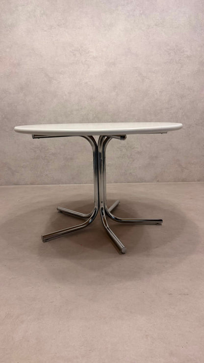 Vintage Design Esstisch rund Weiss Chrom Space Age