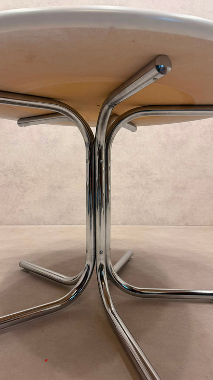 Vintage Design Esstisch rund Weiss Chrom Space Age