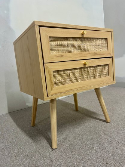 Nachttisch mit 2 Schubladen aus Rattan Boho PEROTE